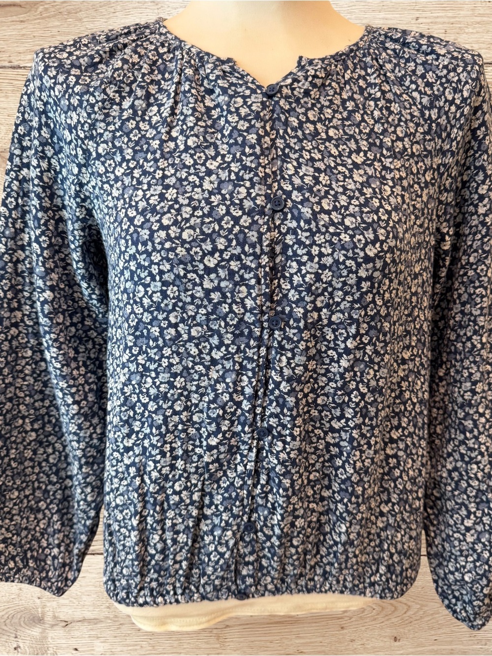 Thereabouts Girls XL 16 Navy Floral Cotton Button Front Blouse Long Sleeve